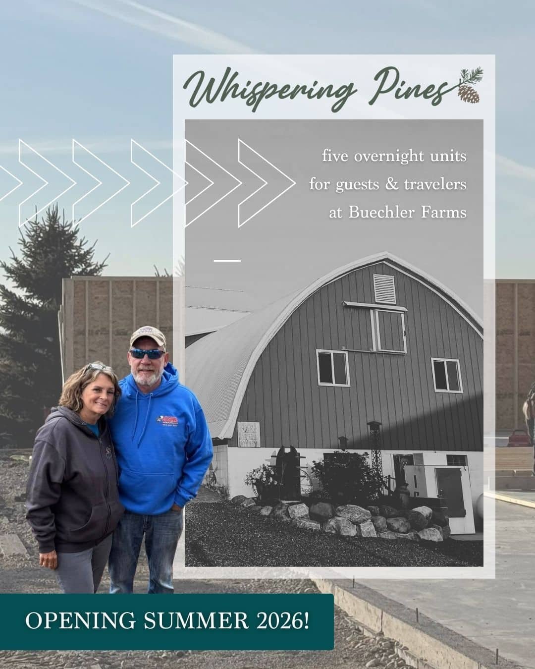 Whispering Pines Lodging coming to Buechler Farms Summer 2026