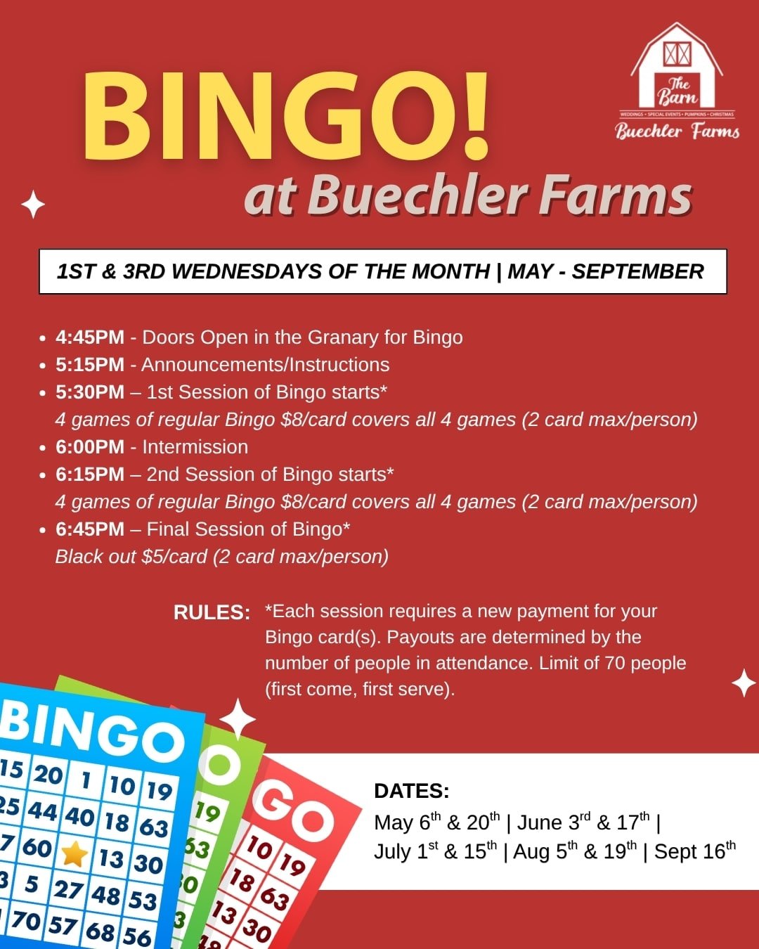 bingo 2026 dates at buechler farms